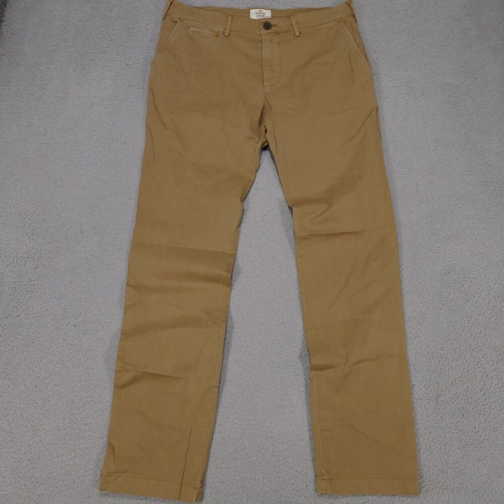 Marine Layer Mens Stretch Chino Pants Camel Tan Straight Leg 34x33 Cotton Blend